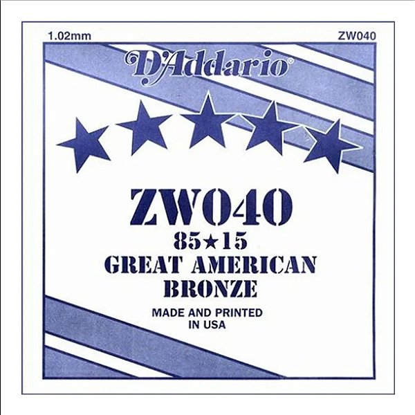 Corda Avulsa Violão Aço .040 D Addario 80/15 Bronze ZW040 [F035]