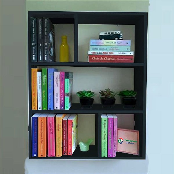 Estante De Parede Multiuso Decoração Livro Preto Em Mdf [F031]