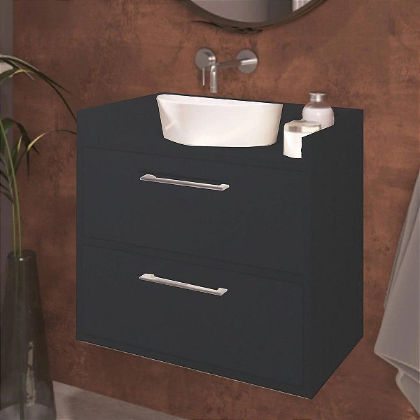 Gabinete Banheiro Suspenso 2 Potas Em Mdf Preto [F031]