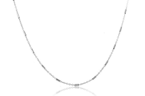 Gargantilha Com Corrente Intervalo Com Cânulo Em Ródio Branco [F027]