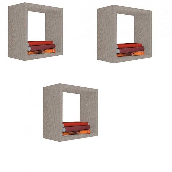 Kit 3 Nicho Decorativo 25x25x20 Cm Madeirado Em Mdf [F031]