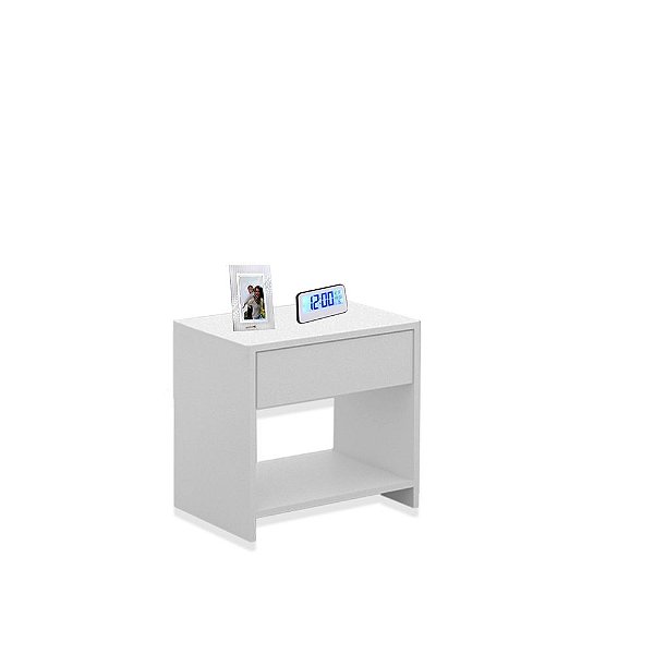 Mesa De Cabeceira Chão 1 Gaveta Em Mdf Branco [F031]
