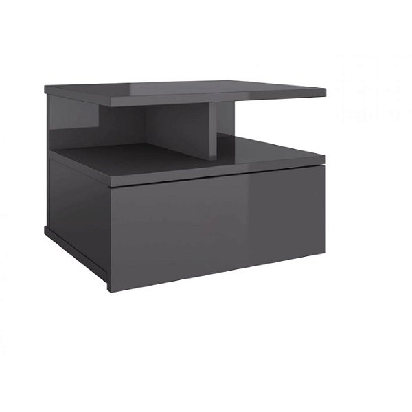 Mesa De Cabeceira Prateoleira Flutuante 1 Gaveta Preto Em Mdf [F031]