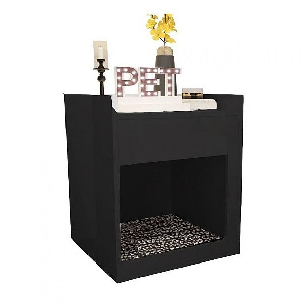 Mesa De Cabeceira/cama Pet Preto Em Mdf [F031]