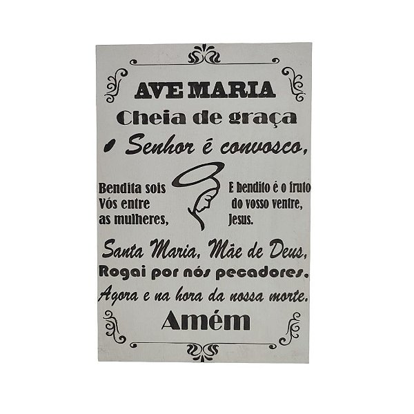 Oração Ave Maria Gravada Laser Tamanho A4 Mdf 3mm Branco [F031]