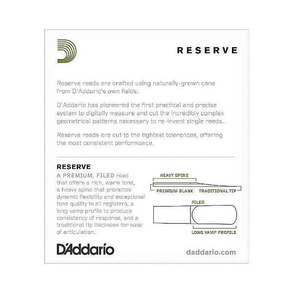 Palheta Sax Alto 2.0 (10 Unidades) D Addario Reserve DJR1020 [F035]