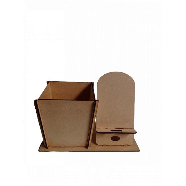 Porta Canetas Suporte Para Celular  Em Mdf Natural [F031]