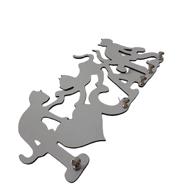 Porta Chave Cat Branco Em Mdf [F031]