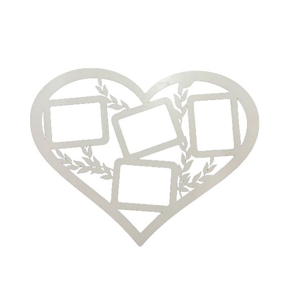 Porta Retratos Coração 4 Fotos Em Mdf Branco [F031]