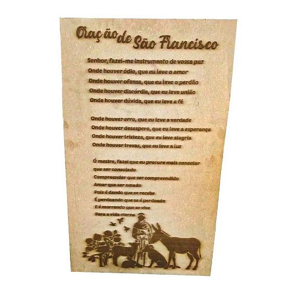 Quadro Oração De São Francisco De Assis Em Mdf 50x30 Cm Natural [F031]