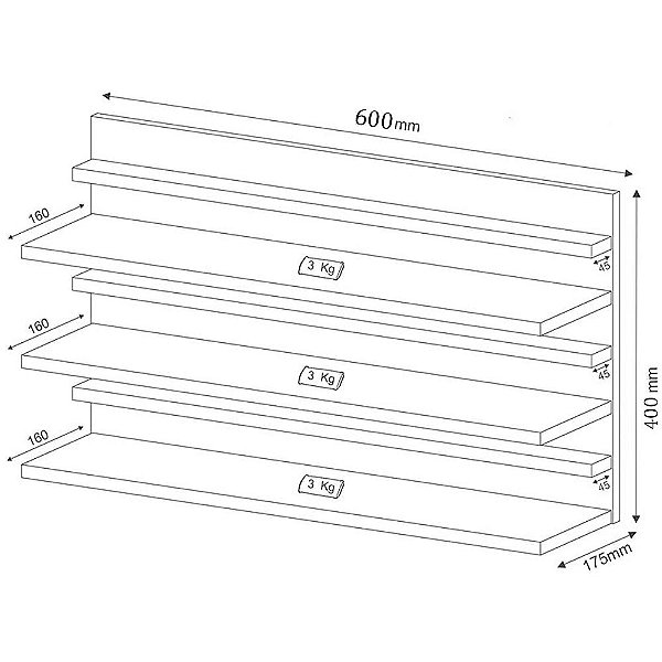 Sapateira Suspensa 3 Prateleiras Em Mdf Madeirado [F031]