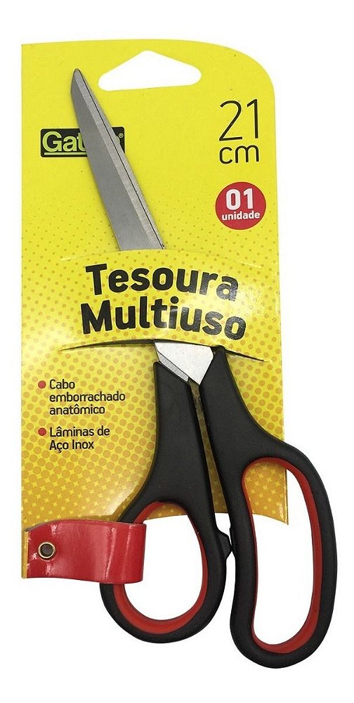Tesoura Multiuso Cabo Emborrachado 21cm Gatte Lâmina Açoinox [F112]