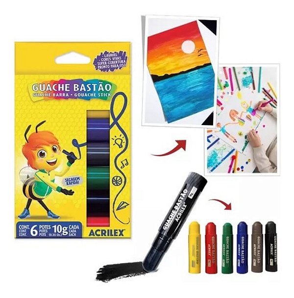 Tinta Guache Em Bastão 6 Cores Acrilex-pct C/ 4 Caixas [F112]