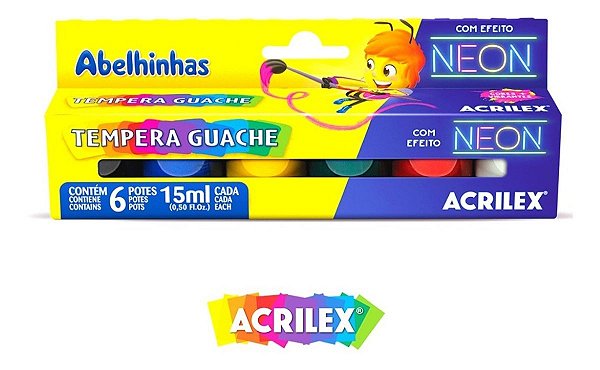 Tinta Tempera Guache Neon 6 Potes C/ 15ml-pct C/ 6 Caixas [F112]