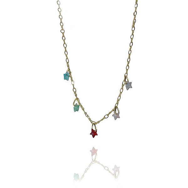 Tornozeleira De Estrelas De Zircônias Folheado A Ouro 18k [F027]