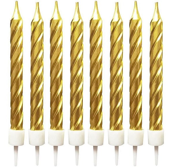 Velas De Aniversário Espiral Metalizada Dourada C/8 Un Make+ [F112]