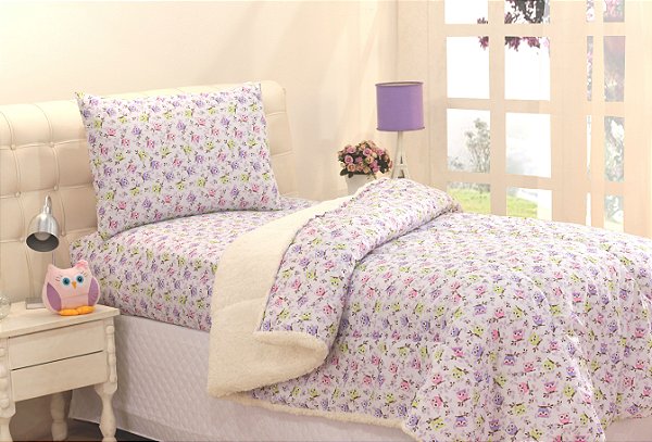 Edredom Coberdrom Solteiro Sherpa Pele De Carneiro Tricoline Coruja [F101]