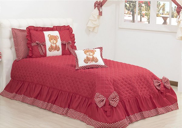 Kit Cobre Leito Ursinha Solteiro 03 Peças Vermelho [F101]