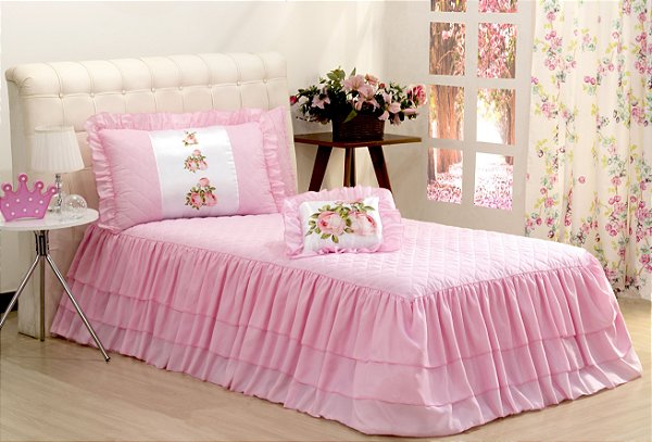 Kit Colcha Sofia Solteiro 03 Peças Rosa [F101]