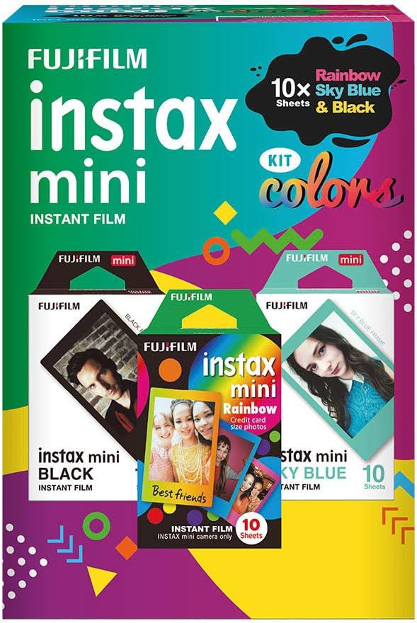 3 Packs Com 10 Poses Fujifilm - Sky Blue, Rainbow E Black