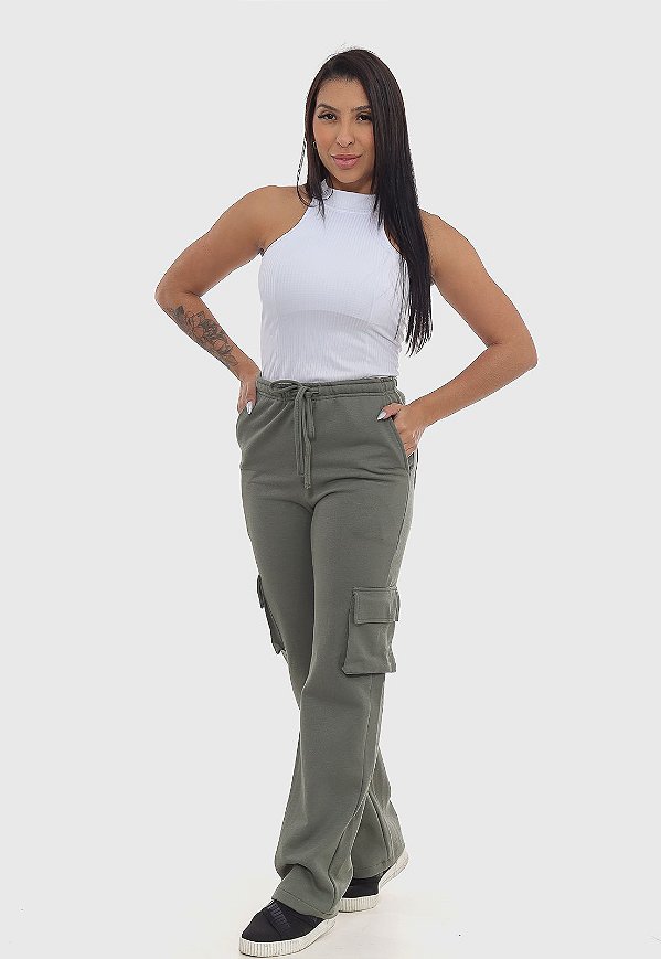Calça 7926 Verde Militar Moletom [F075]