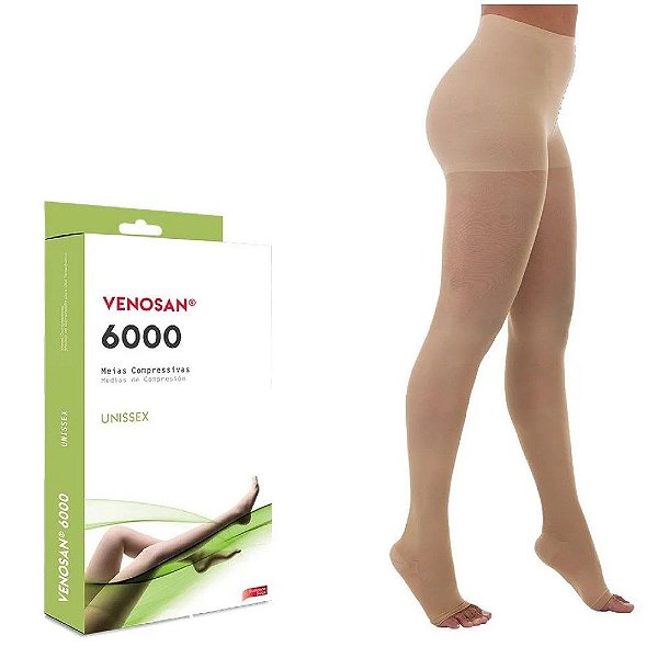 Meias De Compressao Venosan 6000 20-30 G Meia Calça Pe Aberto Bege [F083]
