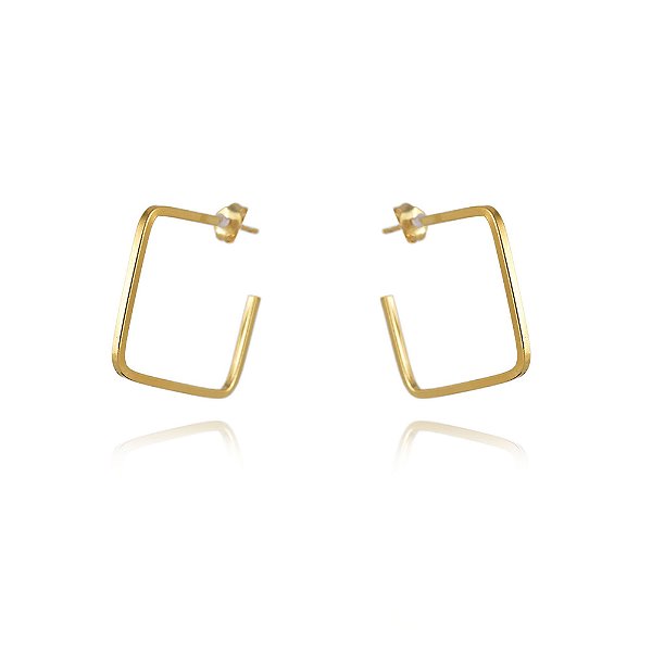 Brinco Pequeno De Argola Quadrada Folheado Em Ouro 18k [F027]