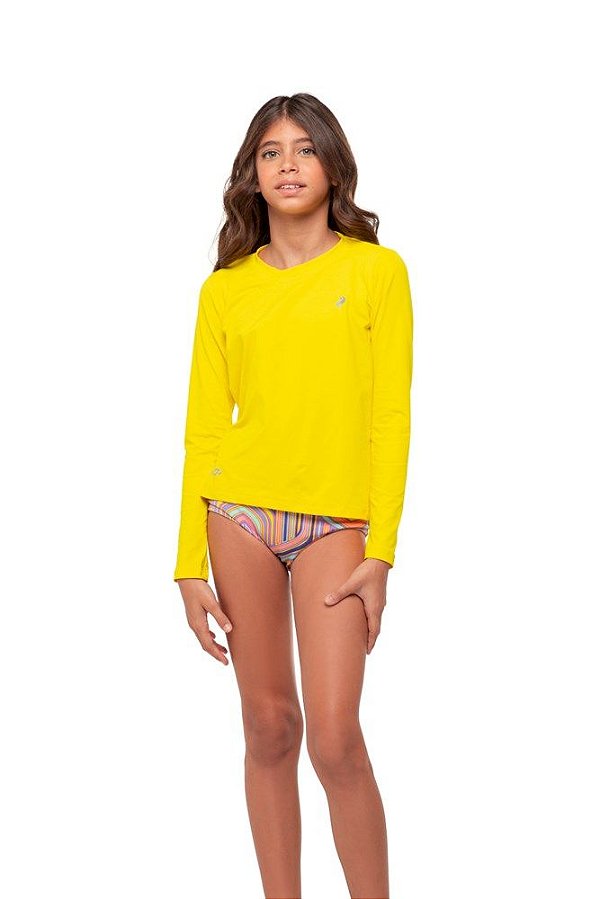 Camisa Uv Manga Longa Infantil Amarelo Rr002 Radar Uv - Cor: Amarelo, Tamanho: 1 [F083]