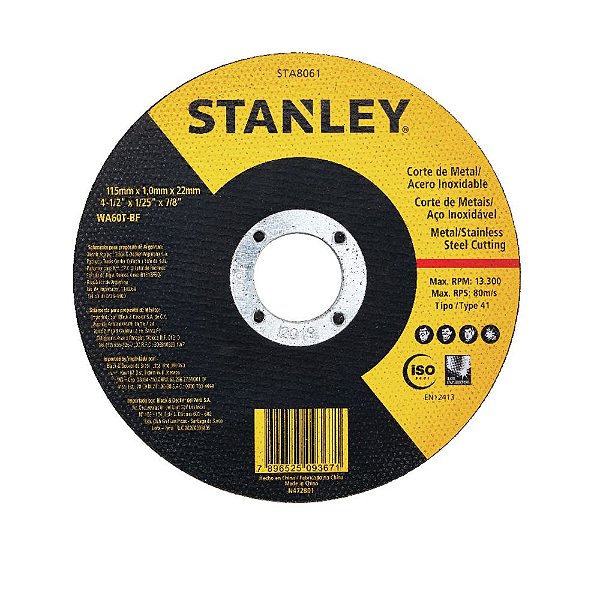 Disco Abrasivo De Corte Para Aço Inox De 4.1/2 Pol. - Stanley Sta8061 [F083]