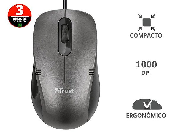 Mouse C/ Fio 20404 Ivero Compacto E Ergonomico Optico Preto 1000 Dpi Usb [F083]