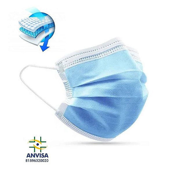 Mascara De Proteçao Tripla Azul Cx Com 50un Hc400 Multilaser [F083]