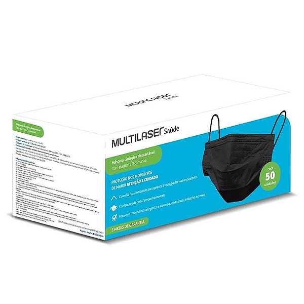 Mascara De Proteçao Tripla Preta Cx Com 50un Hc367 Multilaser [F083]