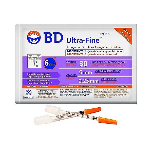Seringa Ultra Fine 6x0,25mm 30ui Com 10un Ac 324916 Bd [F083]