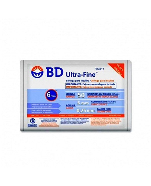 Seringa Ultra Fine 6x0,25mm 50ui Ac 324917 Com 10un Bd [F083]