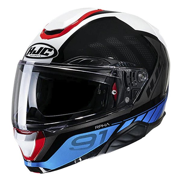 Capacete Hjc Rpha 91 Rafino Preto Branco Azul E Vermelho 56 [F016]