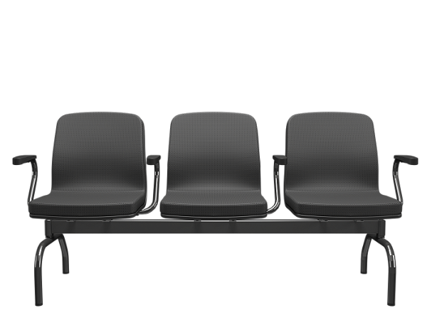 Longarina Soer 3 lugares Preto Estrutura Metal