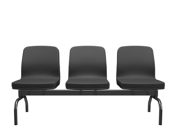 Longarina Soer 3 lugares Preto Estrutura metal