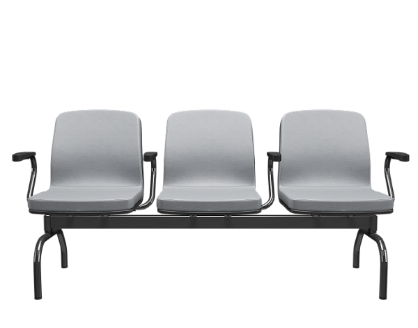 Longarina Soer 3 lugares Cinza Estrutura Metal
