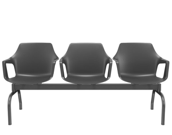 Longarina Vesper 3 Lugares Preto Estrutura metal