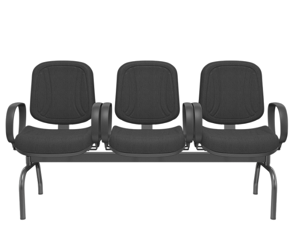 Longarina Premium Diretor Poliéster Preto 3 lugares