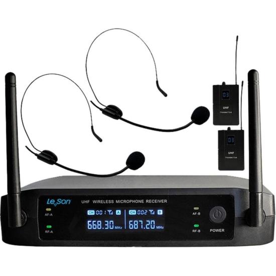 Sistema de Microfone Sem Fio Duplo Headset Bodypack Leson LS902 Preto [F002]