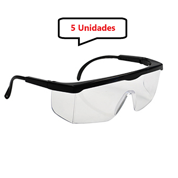 Kit 5 óculos Proteção Segurança Incolor Epi 1° Linha Ajuste - UN / 5 [F103]