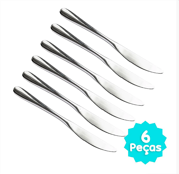 Kit 6 Facas Aço Inox Talher Mesa Cozinha Buffet Restaurante [F102]