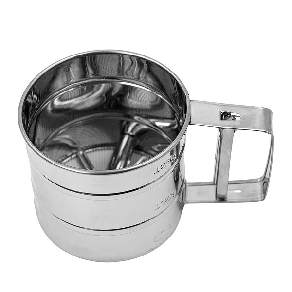 Peneira Aço Inox Peneirar Farinha Com Gatilho Confeitaria Polvilhador [F102]
