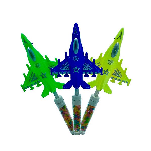 Avião Caça Pop2- Tubo De Balinhas Tutti Frutti - Display C/ 30 Unidades [F130]