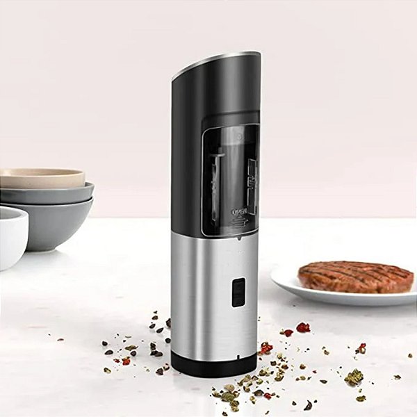 Moedor Elétrico De Sal Pimenta Temperos Triturador Pilhas Aço Inox [F102]