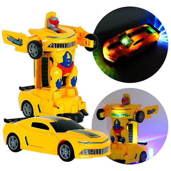 Carro E Robô 2 Em 1 - Bate, Volta, Som E Luz -amarelo [F102]