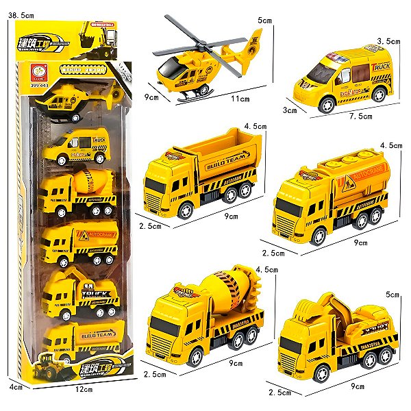 Conjunto 6 Carrinho E Helicóptero Miniaturas - Cor:amarelo [F102]
