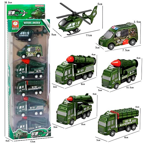 Conjunto 6 Carrinho E Helicóptero Miniaturas - Cor:verde [F102]
