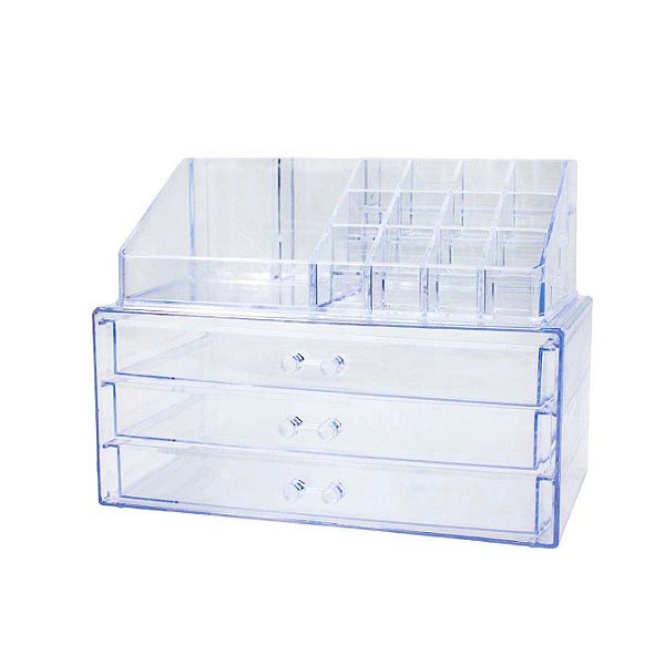 Organizador Porta Maquiagem Acrilico Duplo Pincel 3 Gavetas [F102]